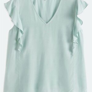 Elegant Light Green Ruffle Sleeve Blouse